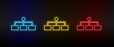 Neon icon set structure. Set of red, blue, yellow neon vector icon