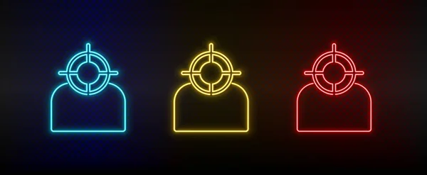 Neon icon set target, user. Set of red, blue, yellow neon vector icon — стоковый вектор