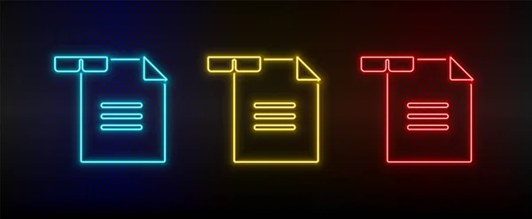 Neon icon set reading. Set of red, blue, yellow neon vector icon — Vetor de Stock