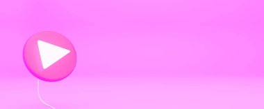 Pastel arka planda izole edilmiş pembe renkli yuvarlak oynatma tuşu. Video konsepti, ses oynatma. 3d oluşturma