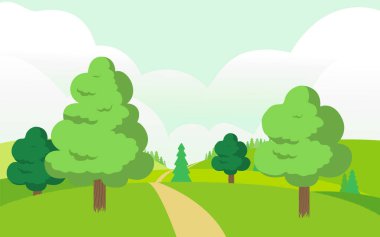 Güzel bir bahar çiçeğinin vektör karikatür çizimi, panoramik manzara