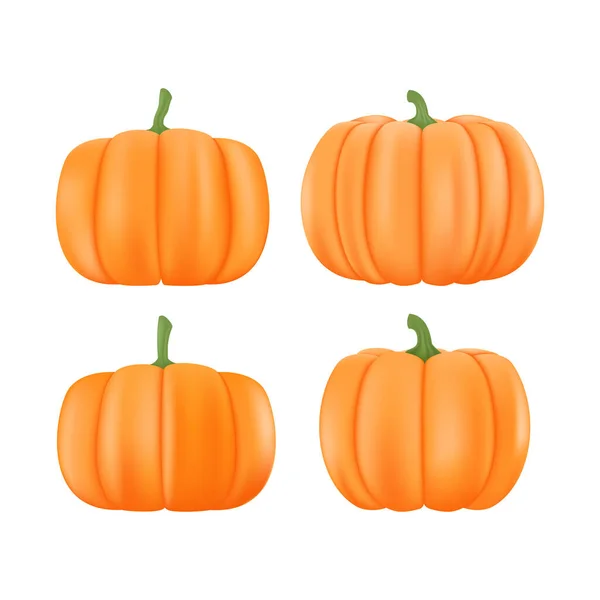 Conjunto de calabaza de Halloween de dibujos animados. Diferentes formas y tamaños calabaza naranja aislada sobre fondo blanco. Ilustración vectorial — Vector de stock