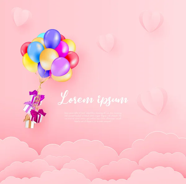 Vector Illustration Gift Boxes Balloons Hang Gift Box Sky Paper — Stock Vector