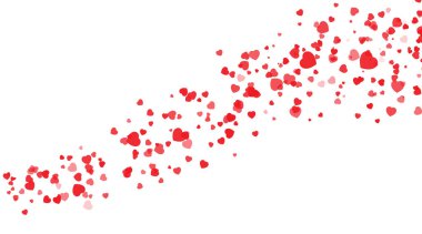 Beyaz arka planda uçan konfeti izleri. Kalp şeklindeki tasarım elementleri. Sevgililer Günü, Anneler Günü