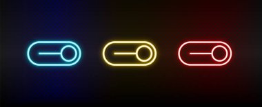 Etkisiz hale getirildi, kapatıldı, neon simge seti değiştirildi. Kırmızı, mavi, sarı neon vektör simgesi kümesi