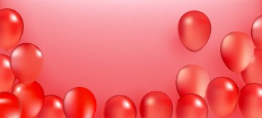 Kırmızı balonlar konsept tasarımı mutlu sevgililer günü ve mutlu yıllar konsepti, kırmızı arka plan kutlama partisi ve tatil etkinliği