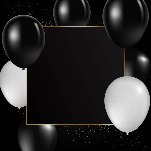 Vector Realistic Balloons Black White Colors Party Invitation Template Concept — Stock Vector