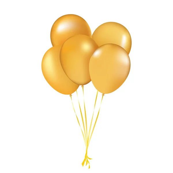 Globos Fiesta Decoración Oro Amarillo Dorado Soleado Feliz Cumpleaños Globo — Vector de stock