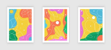 Çok renkli basit geometrik şekillerle ve uzay çerçevesini kopyalayarak soyut memphis stili retro arkaplanının vektör kümesi