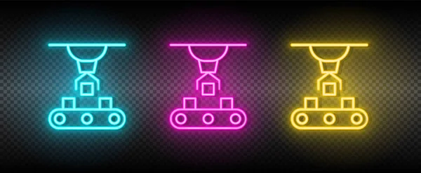 Kloubový robot, neonová ikona dopravníkového robota — Stockový vektor
