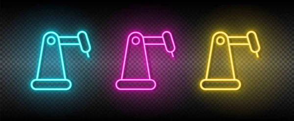 Hydraulic arm, industrial arm neon icon set — Stock Vector