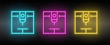 3d yazıcı neon simgesi seti