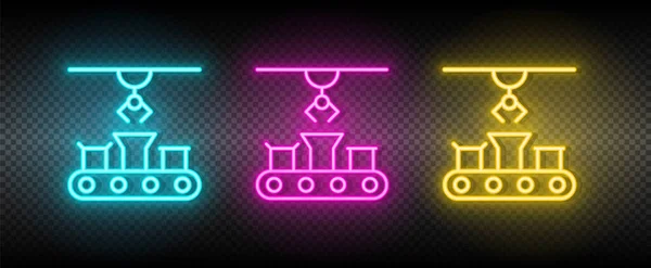 Hydraulisk arm, industriell arm neon ikon set — Stock vektor