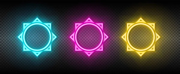 Sol azul, rosa y amarillo conjunto de iconos vector de neón — Vector de stock