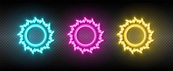 Sun blue, pink, yellow neon vector icon set — 스톡 벡터