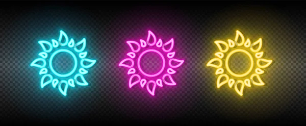 Sun blue, pink, yellow neon vector icon set — 스톡 벡터