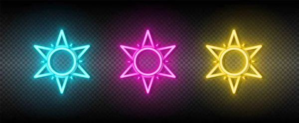 Sol azul, rosa y amarillo conjunto de iconos vector de neón — Vector de stock