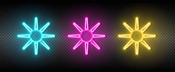 Sun blue, pink, yellow neon vector icon set — 스톡 벡터