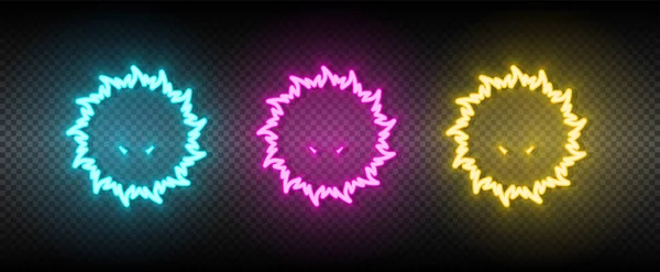 Sun blue, pink, yellow neon vector icon set — 스톡 벡터