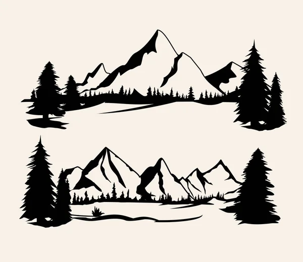 Silhouette di montagna. Isolato set elementi paesaggio montano. Imposta illustrazione vettoriale — Vettoriale Stock