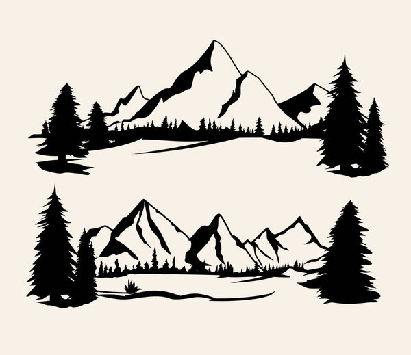 Mountain silhouette. Isolated set elements mountain landscape. Set vector illustration