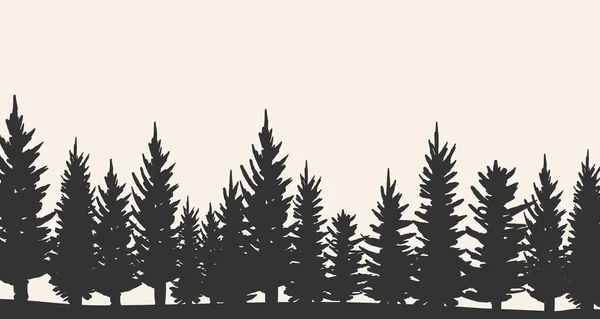 Silhouette of fir trees, forest landscape. On white background. Forest silhouette vector illustration. — Stock Vector