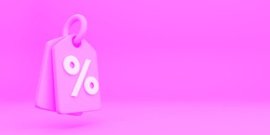3D Rener illüstrasyon FİKETİ Kupon DisCOUNPON Logo İKONU Pembe arka planda izole edilmiş