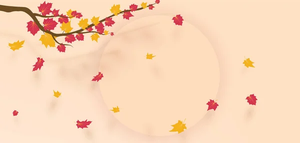 Φθινοπωρινό πλαίσιο με φύλλα σφενδάμου που πέφτουν σε μαλακό ροζ φόντο. Κομψός σχεδιασμός με χώρο κειμένου και ιδανικά ισορροπημένα χρώματα. Εικονογράφηση διανύσματος. — Διανυσματικό Αρχείο