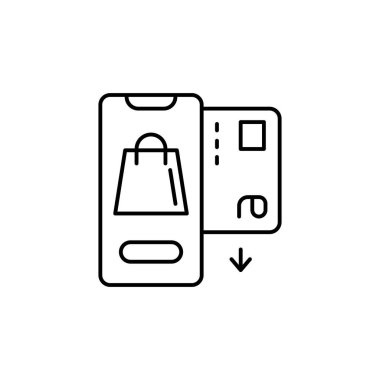 E-ticaret akıllı telefon, araba, paket ana hatlı vektör simgesi.