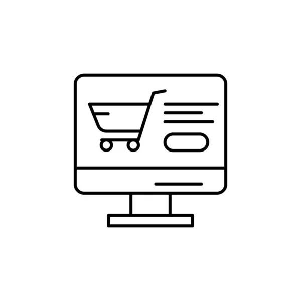 Monitor elektronického obchodu, nákupní košík, ikona vektoru. — Stockový vektor