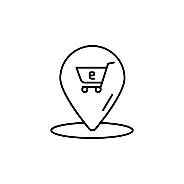 Lokalizacja e-commerce, ikona wektora koszyka spożywczego. — Wektor stockowy