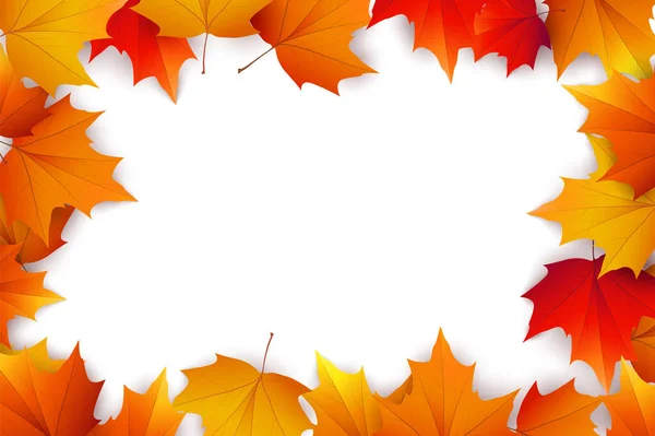Latar belakang musim gugur dengan maple emas dan daun ek. Ilustrasi kertas vektor. - Stok Vektor