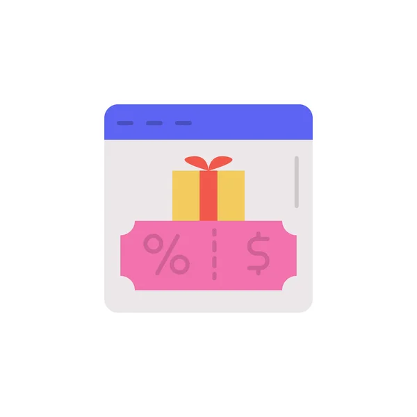 Site web e-commerce, page, boîte-cadeau, icône vectorielle couleur coupon. — Image vectorielle