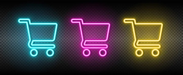 Shopping, Warenkorb Neon Vektor-Symbol. Illustration neonblau, gelb, rotes Symbolset. — Stockvektor