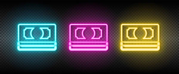 Cash, money, pack neon vector icon. Illustration neon blue, yellow, red icon set. — Stock Vector