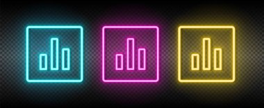 Analitik, grafik neon vektör simgesi. İllüstrasyon neon mavi, sarı, kırmızı simge seti.