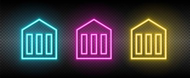 Banka, bina, iş neon vektör ikonu. İllüstrasyon neon mavi, sarı, kırmızı simge seti.