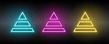 kariyer, finans, piramit neon vektör ikonu. İllüstrasyon neon mavi, sarı, kırmızı simge seti.