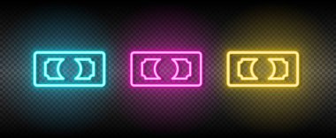 Para, dolar neon vektör ikonu. İllüstrasyon neon mavi, sarı, kırmızı simge seti.