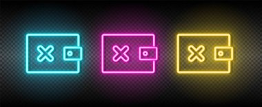 Sil, para, cüzdan neon vektör simgesi. İllüstrasyon neon mavi, sarı, kırmızı simge seti