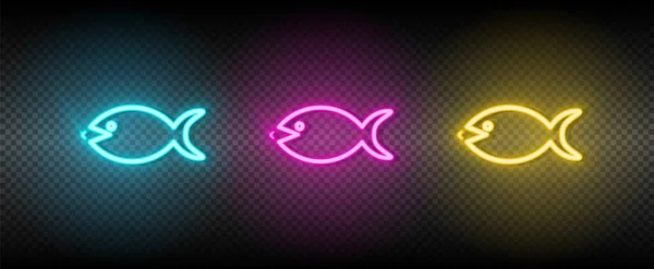 Büyük, balık, küçük, ticari neon vektör ikonu. İllüstrasyon neon mavi, sarı, kırmızı simge seti. — Stok Vektör