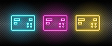 Kart, kredi neon vektör simgesi. İllüstrasyon neon mavi, sarı, kırmızı simge seti