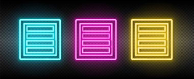 kutu neon vektör simgesi. İllüstrasyon neon mavi, sarı, kırmızı simge seti.
