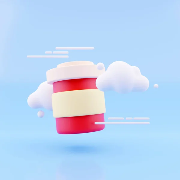 Üres papír Coffee Cup Branding felhővel, 3d render illusztráció. — Stock Fotó
