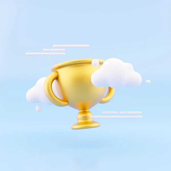 Gold trophy cup with cloud on blue background. — Stock Photo, Image