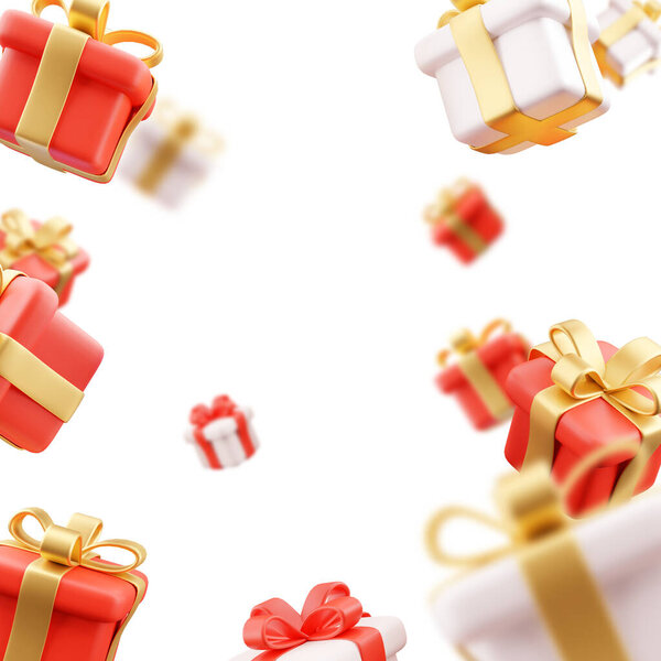 подарки падают вниз. Коробка с подарками. Подарочная коробка на белом фоне