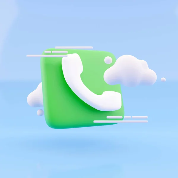 3D-Rendering Wolke und Telefon auf blauem Hintergrund. Illustration Call Center Icon und Cloud 3D Renderer. — Stockfoto