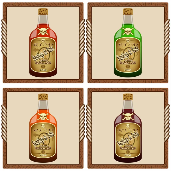 Icons with pirate rum — Stock Vector