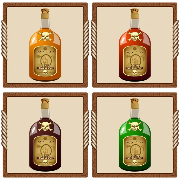Icons with pirate rum — Stock Vector