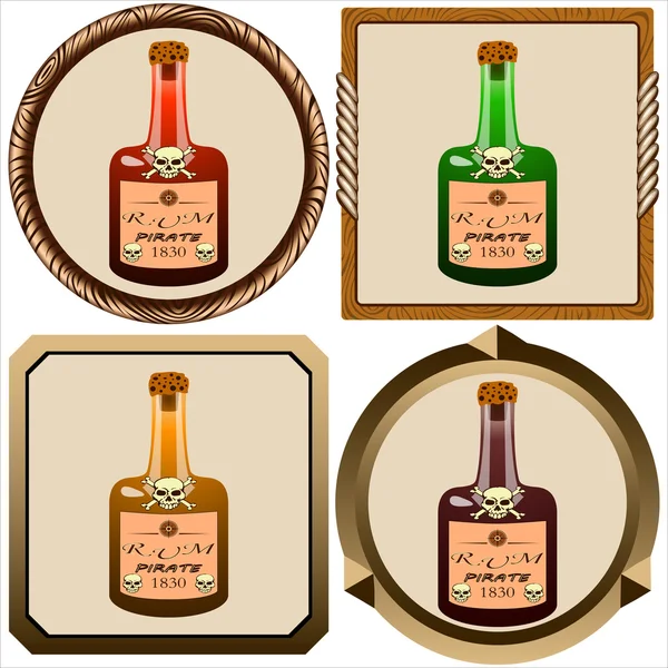 Icons with pirate rum — Stock Vector